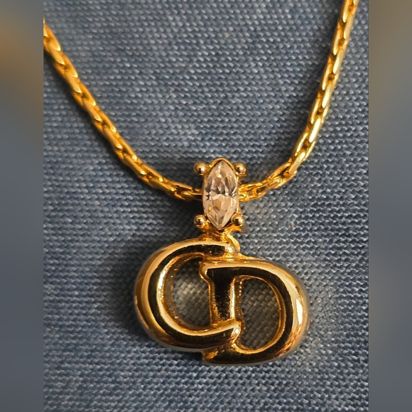 Christian Dior 18K Gold Plated CD Necklace With Rhinestone ✨️Made In GERMANY✨️ - Picture 4 of 14